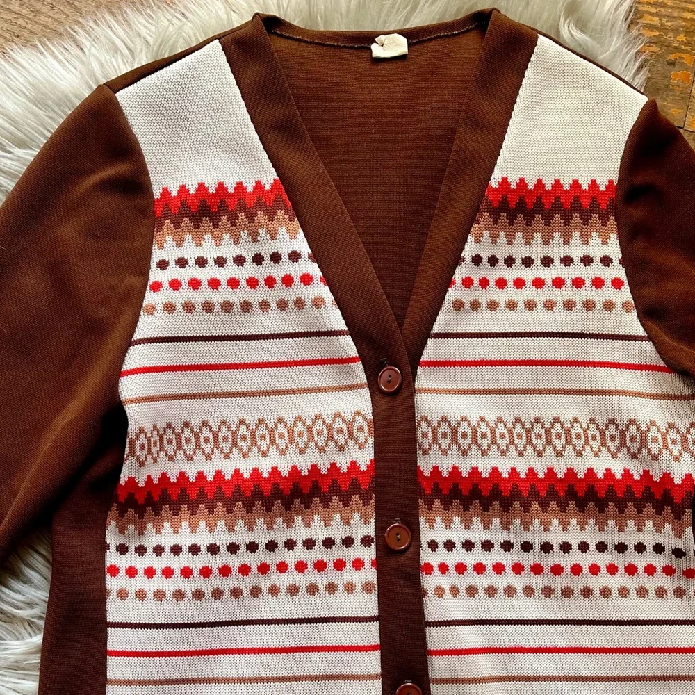 70s Geometric Lounge Cardigan - Picture 2 of 3